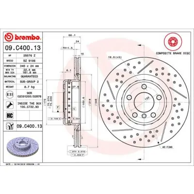 Disco de freno BREMBO 09.C400.13 Precio De Fábrica